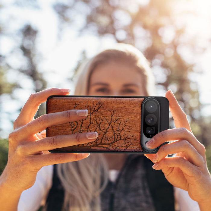 The Bare Tree, Classic Engraved Wood & TPU Case - Artisanal Cover for Google Pixel