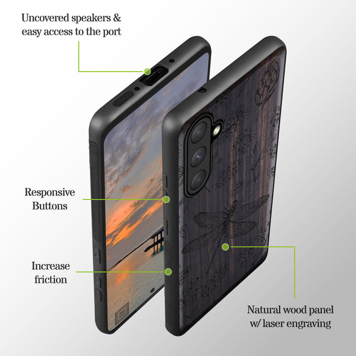 The Dragonfly Dance, Classic Engraved Wood & TPU Case - Artisanal Cover for Samsung Galaxy