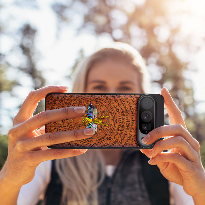 Mystical Armor, Hand-Inlaid Wood & Mother of Pearl Case - Artisanal Cover for Google Pixel