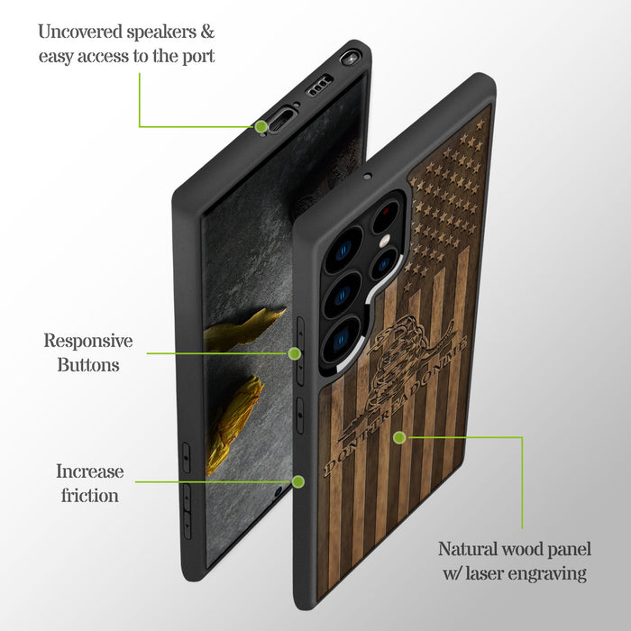 Gadsden and the American Flag, Classic Engraved Wood & TPU Case - Artisanal Cover for Samsung Galaxy