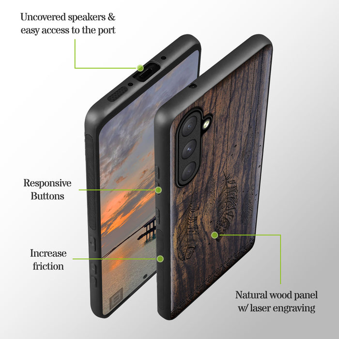 The Feathered Tapestry, Classic Engraved Wood & TPU Case - Artisanal Cover for Samsung Galaxy