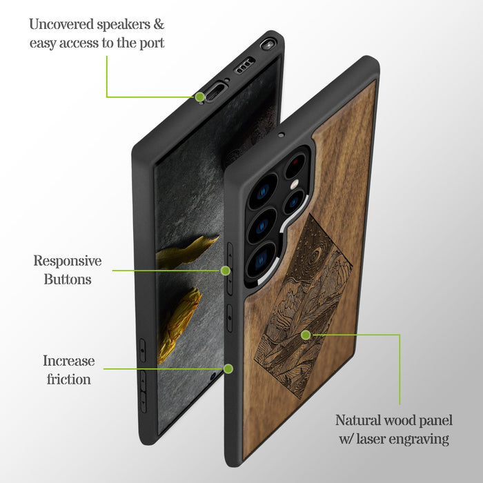 A Glimpse into the Starlit Wilderness, Classic Engraved Wood & TPU Case - Artisanal Cover for Samsung Galaxy