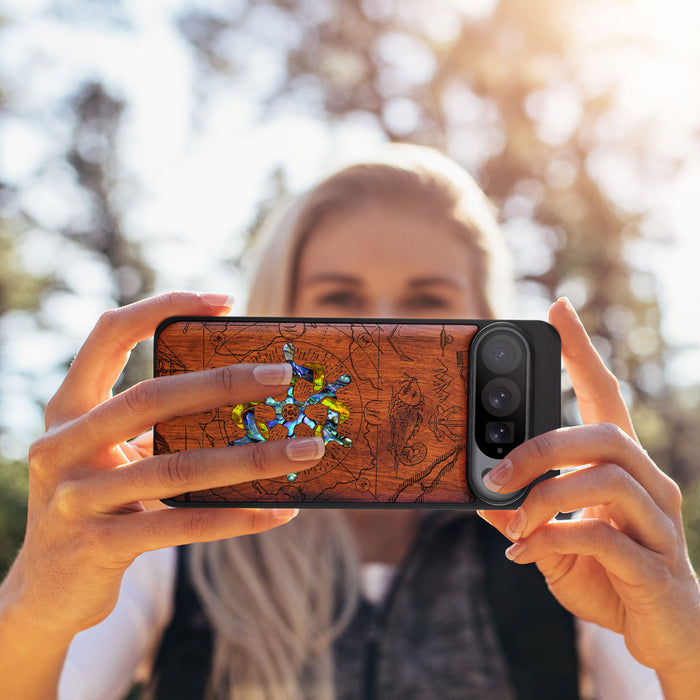 Journey of the Mariner, Hand-Inlaid Wood & Mother of Pearl Case - Artisanal Cover for Google Pixel