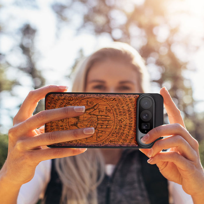 Celestial Palm, Classic Engraved Wood & TPU Case - Artisanal Cover for Google Pixel