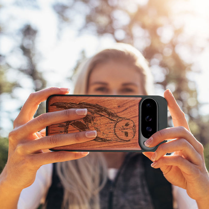 The Majestic Barn Owl, Classic Engraved Wood & TPU Case - Artisanal Cover for Google Pixel