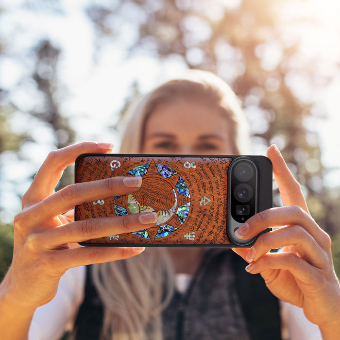 A Manuscript Enigma, Hand-Inlaid Wood & Mother of Pearl Case - Artisanal Cover for Google Pixel