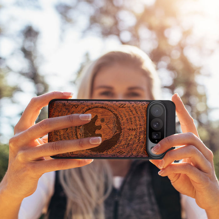 The Floating Astronaut, Classic Engraved Wood & TPU Case - Artisanal Cover for Google Pixel