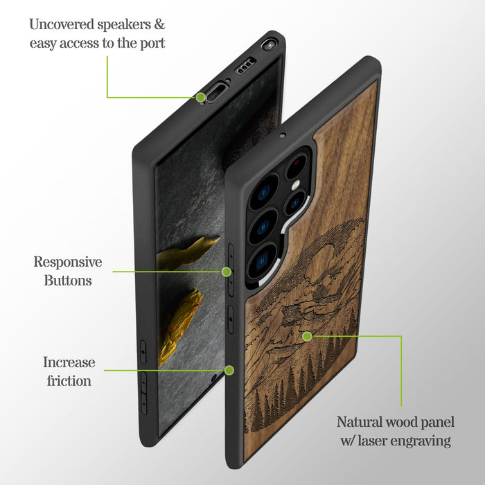 A Captivating Landscape Painting, Classic Engraved Wood & TPU Case - Artisanal Cover for Samsung Galaxy