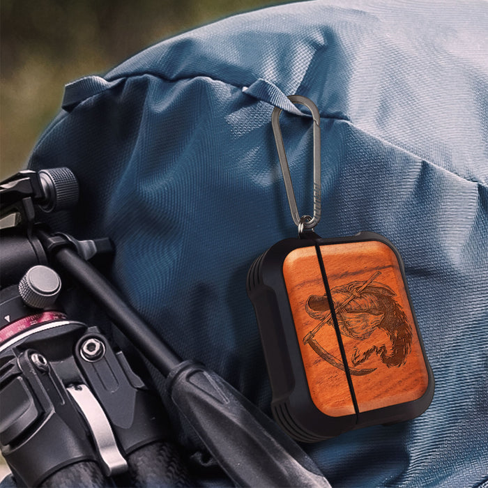The Grim Reaper - Wood Artisan Engraved & Shell Hand-Inlaid Cover - Artisanal Case for Apple AirPods (Titanium Quick Released Clasp)
