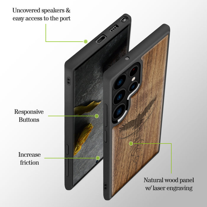 Norse Symbols, Classic Engraved Wood & TPU Case - Artisanal Cover for Samsung Galaxy