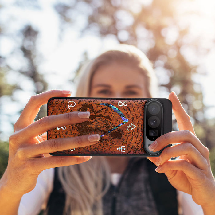 The Reaper's Scythe, Hand-Inlaid Wood & Mother of Pearl Case - Artisanal Cover for Google Pixel