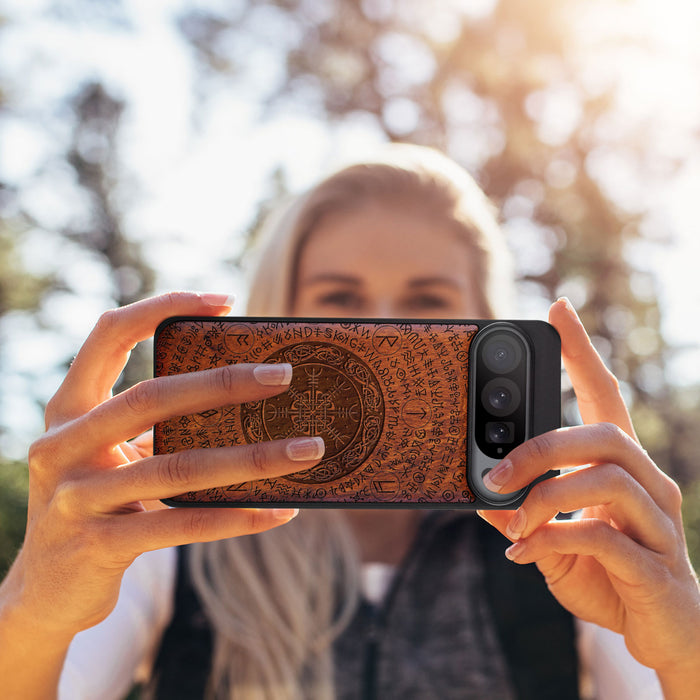 The Shield of Dragons and Awe, Classic Engraved Wood & TPU Case - Artisanal Cover for Google Pixel