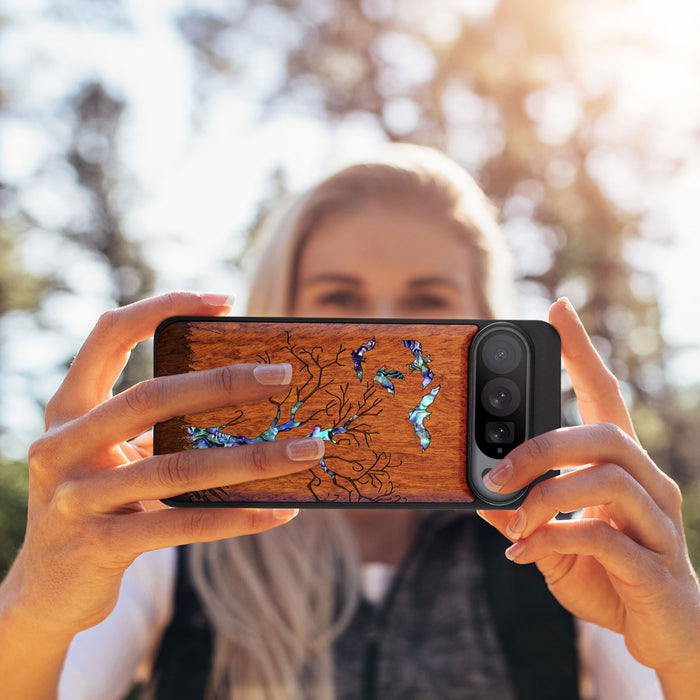 Gothic Night, Hand-Inlaid Wood & Mother of Pearl Case - Artisanal Cover for Google Pixel