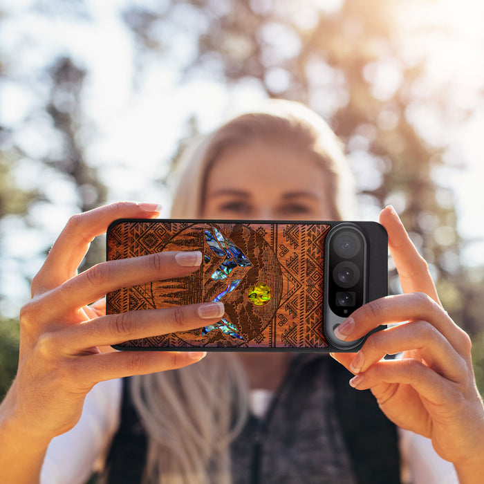 The Lens of Nature, Hand-Inlaid Wood & Mother of Pearl Case - Artisanal Cover for Google Pixel