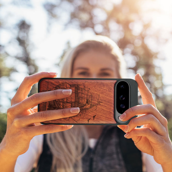 Sailboat Calm, Classic Engraved Wood & TPU Case - Artisanal Cover for Google Pixel