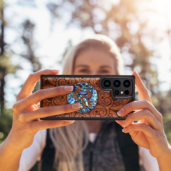 Eternal Om Mandala, Hand-Inlaid Wood & Mother of Pearl Case - Artisanal Cover for Samsung Galaxy