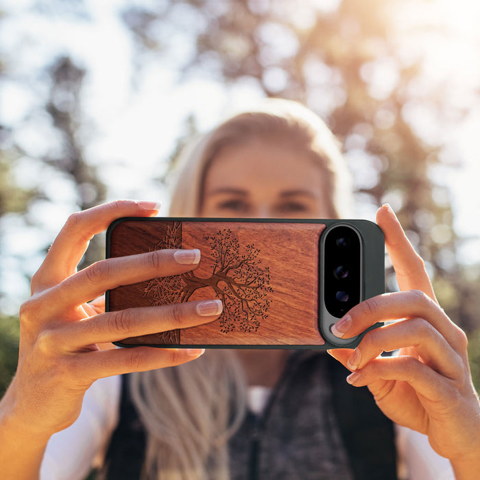 Yin Yang Tree, Classic Engraved Wood & TPU Case - Artisanal Cover for Google Pixel