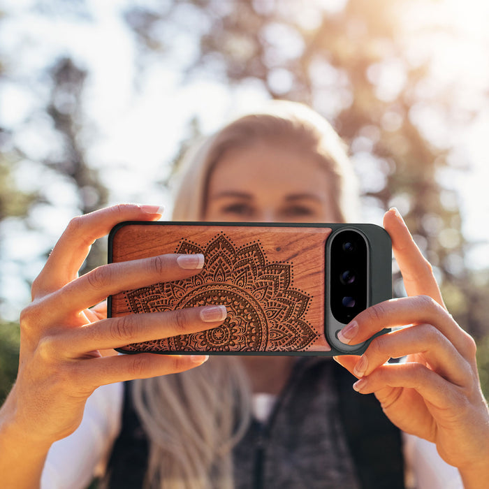 Lace Bloom, Classic Engraved Wood & TPU Case - Artisanal Cover for Google Pixel
