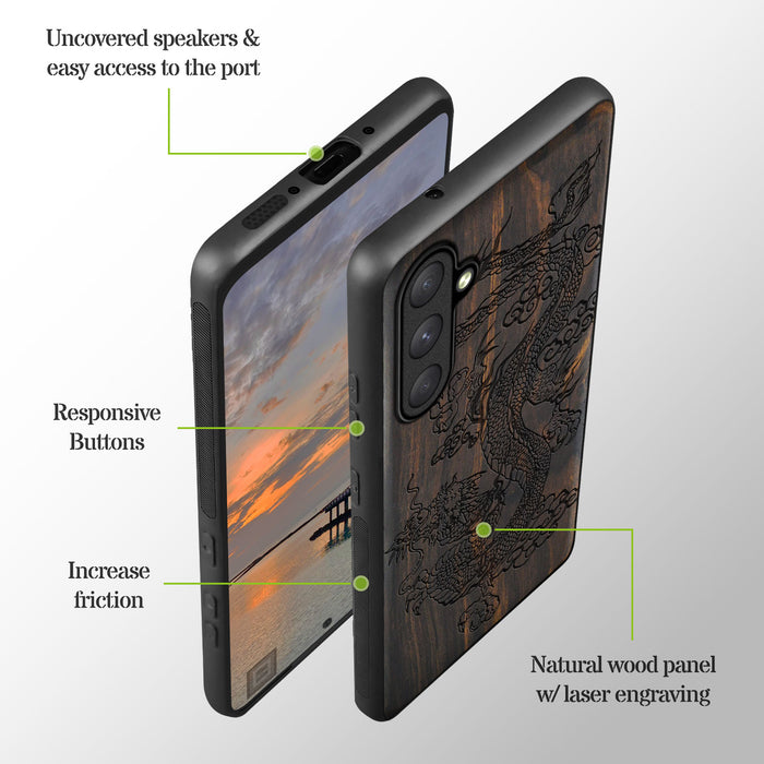 The Majestic Chinese Dragon, Classic Engraved Wood & TPU Case - Artisanal Cover for Samsung Galaxy