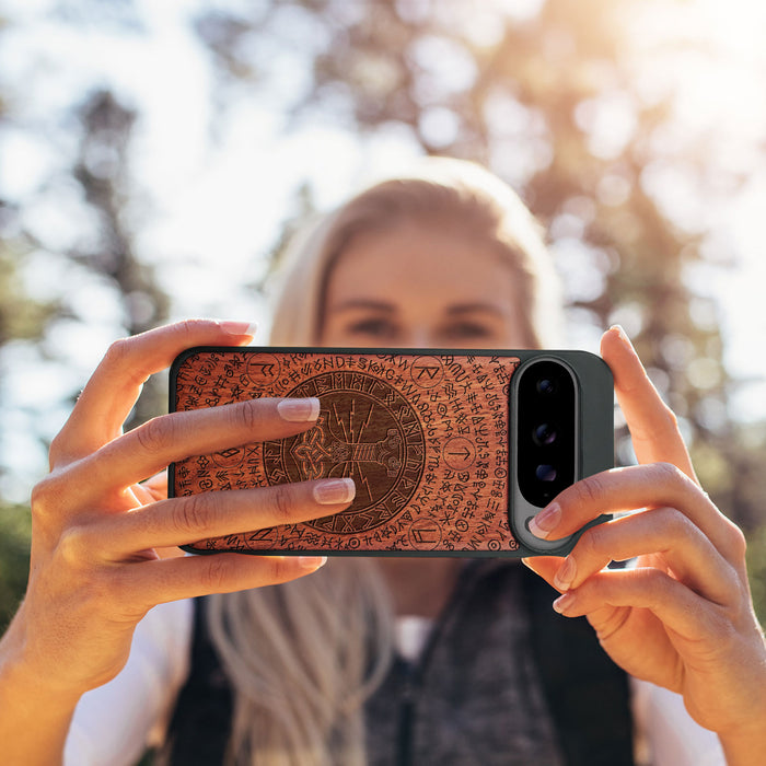 Mjölnir and the Runes, Classic Engraved Wood & TPU Case - Artisanal Cover for Google Pixel