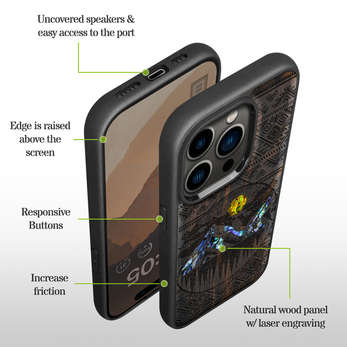 The Lens of Nature, Hand-Inlaid Wood & Mother of Pearl Case - Artisanal Cover for Apple iPhone