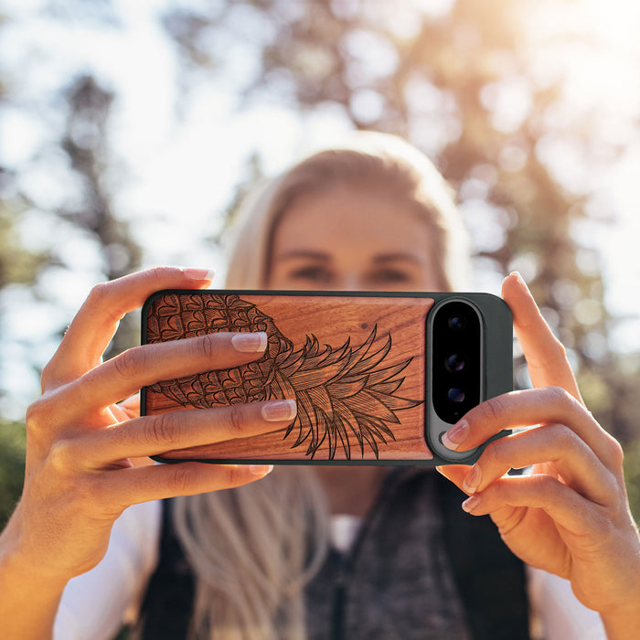 The Pineapple Fruit Design, Classic Engraved Wood & TPU Case - Artisanal Cover for Google Pixel