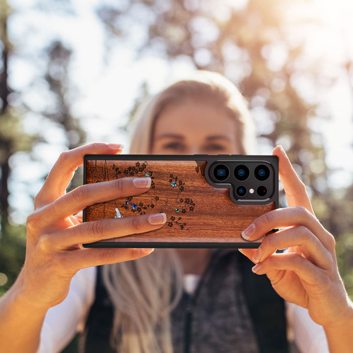 Cherry Blossom, Hand-Inlaid Wood & Mother of Pearl Case - Artisanal Cover for Samsung Galaxy