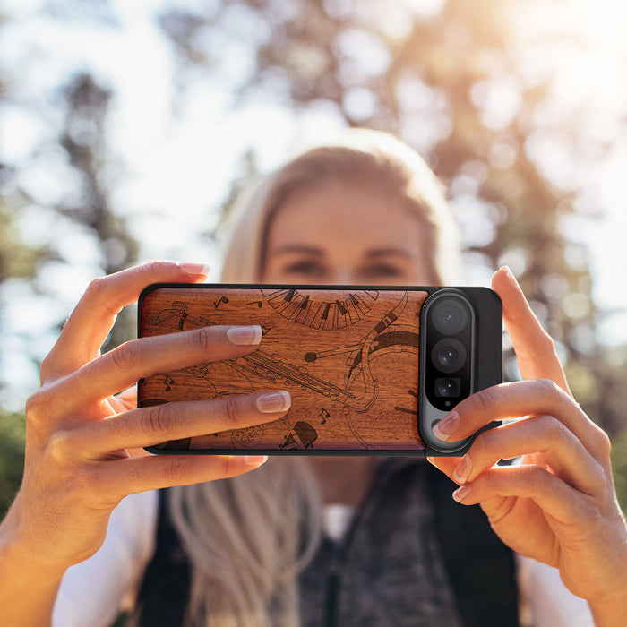 The Saxophone Serenade, Classic Engraved Wood & TPU Case - Artisanal Cover for Google Pixel