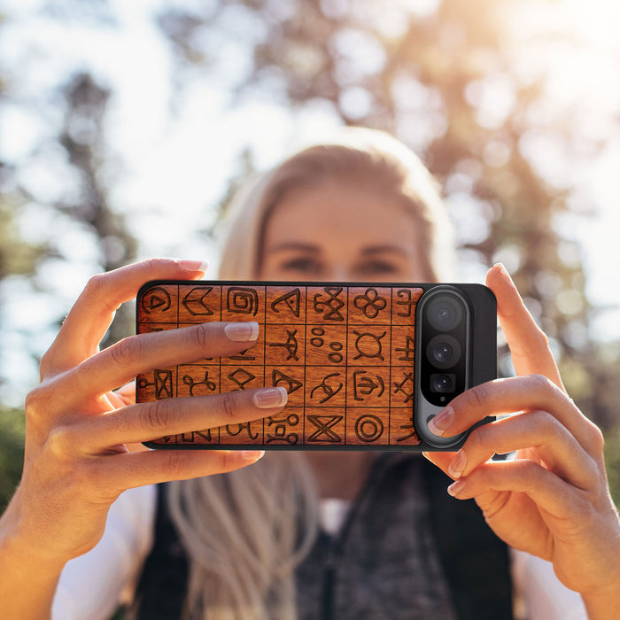 Mystical Runes, Classic Engraved Wood & TPU Case - Artisanal Cover for Google Pixel