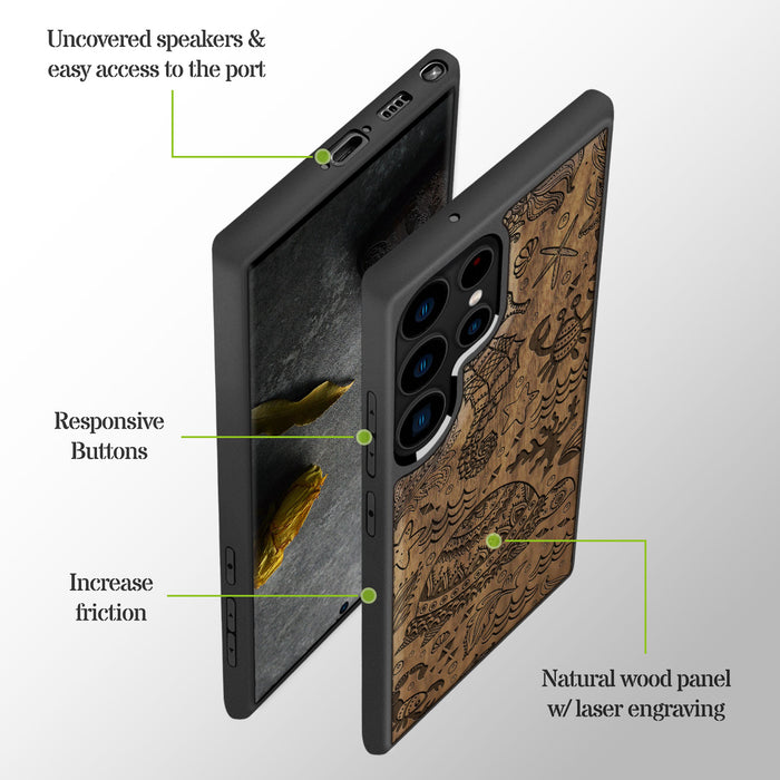 An Oceanic Odyssey, Classic Engraved Wood & TPU Case - Artisanal Cover for Samsung Galaxy