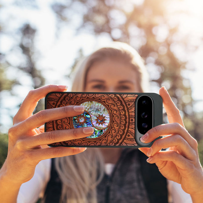 The Yin Yang Paisley, Hand-Inlaid Wood & Mother of Pearl Case - Artisanal Cover for Google Pixel