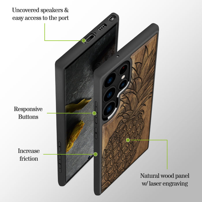 The Pineapple Fruit Design, Classic Engraved Wood & TPU Case - Artisanal Cover for Samsung Galaxy