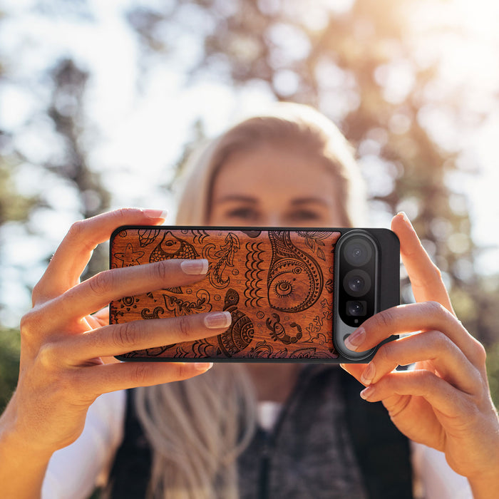 A Marine Mosaic, Classic Engraved Wood & TPU Case - Artisanal Cover for Google Pixel