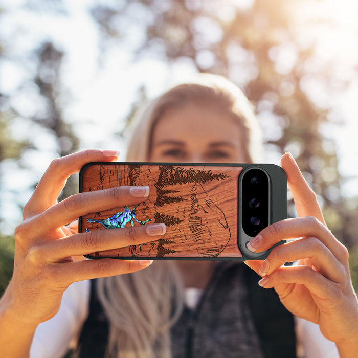 An Enthralling Natural Landscape Illustration, Hand-Inlaid Wood & Mother of Pearl Case - Artisanal Cover for Google Pixel