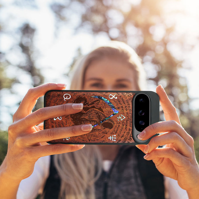 The Reaper's Scythe, Hand-Inlaid Wood & Mother of Pearl Case - Artisanal Cover for Google Pixel
