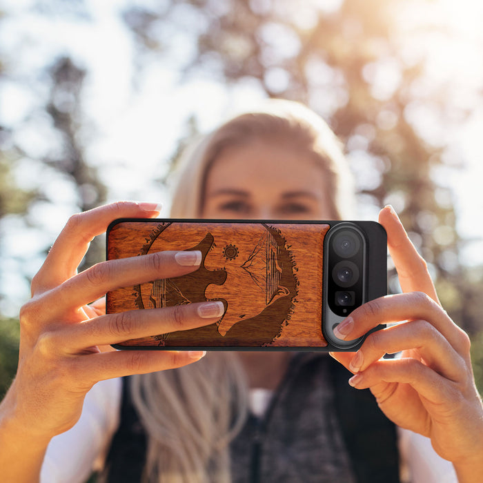 Yin-Yang Wolf, Classic Engraved Wood & TPU Case - Artisanal Cover for Google Pixel