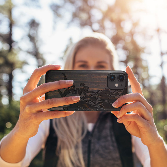 Woman Ascending the Cliff, Classic Engraved Wood & TPU Case - Artisanal Cover for Apple iPhone