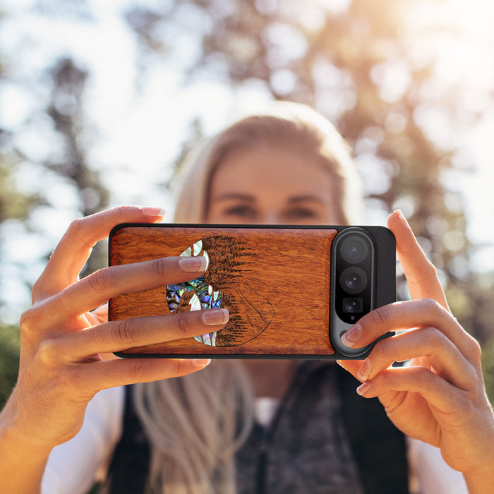 The Lake and Mountain Landscape, Hand-Inlaid Wood & Mother of Pearl Case - Artisanal Cover for Google Pixel