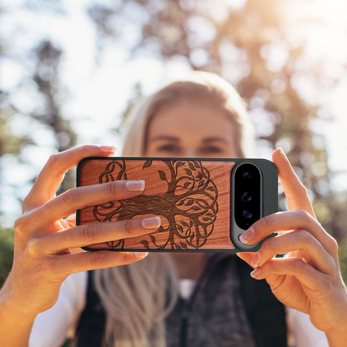 Celtic Roots, Classic Engraved Wood & TPU Case - Artisanal Cover for Google Pixel