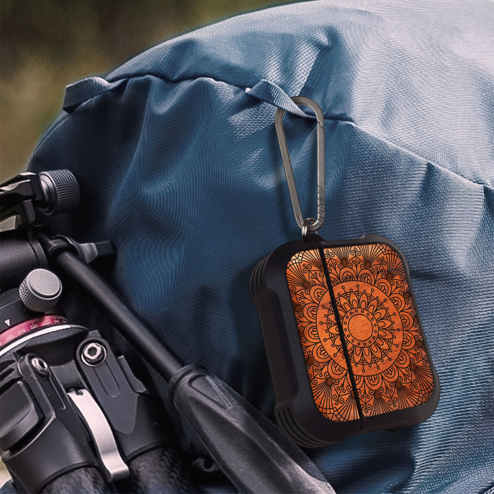 Bloom Mandala - Wood Artisan Engraved & Shell Hand-Inlaid Cover - Artisanal Case for Apple AirPods (Titanium Quick Released Clasp)