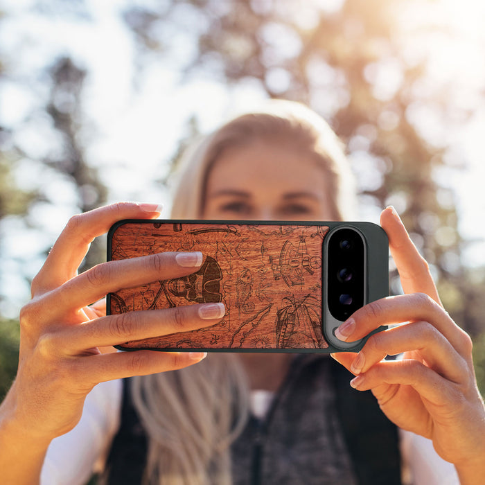 The Pirate's Legacy, Classic Engraved Wood & TPU Case - Artisanal Cover for Google Pixel