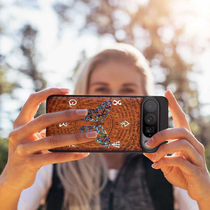 Papilio machaon, Hand-Inlaid Wood & Mother of Pearl Case - Artisanal Cover for Google Pixel