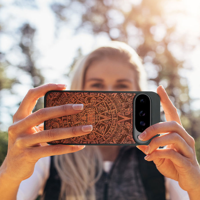 Maya Cycles, Classic Engraved Wood & TPU Case - Artisanal Cover for Google Pixel