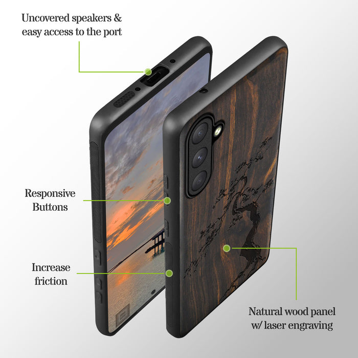 The Majestic Pine Tree, Classic Engraved Wood & TPU Case - Artisanal Cover for Samsung Galaxy