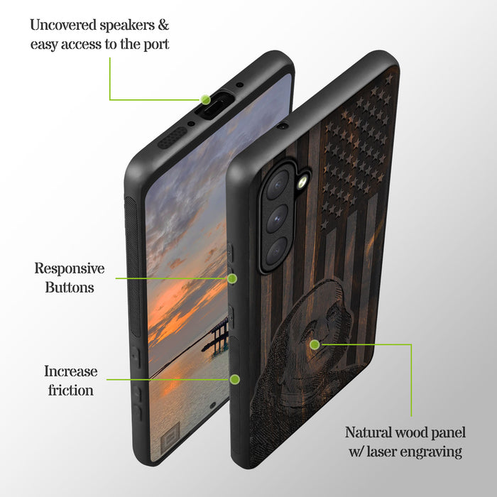 Enduring Vision, Classic Engraved Wood & TPU Case - Artisanal Cover for Samsung Galaxy