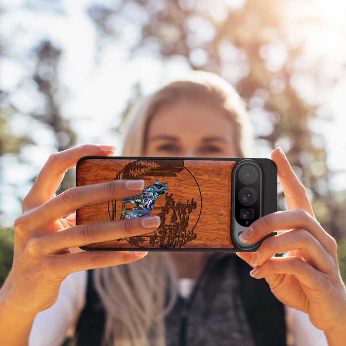 A Journey Through the Forest, Hand-Inlaid Wood & Mother of Pearl Case - Artisanal Cover for Google Pixel