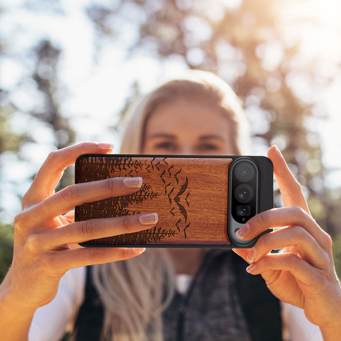 Bats Over the Forest, Classic Engraved Wood & TPU Case - Artisanal Cover for Google Pixel