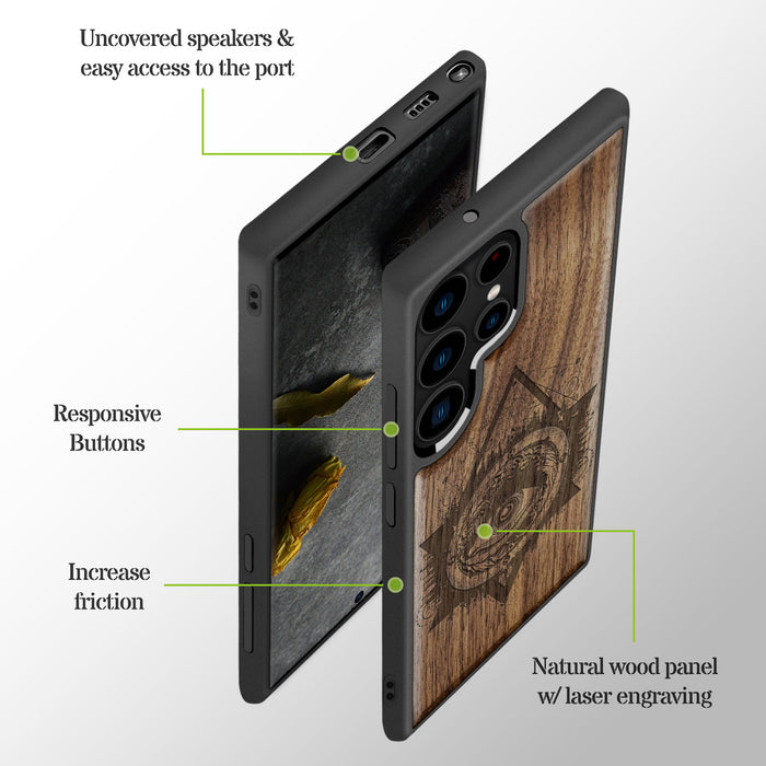 Storm Eye, Classic Engraved Wood & TPU Case - Artisanal Cover for Samsung Galaxy