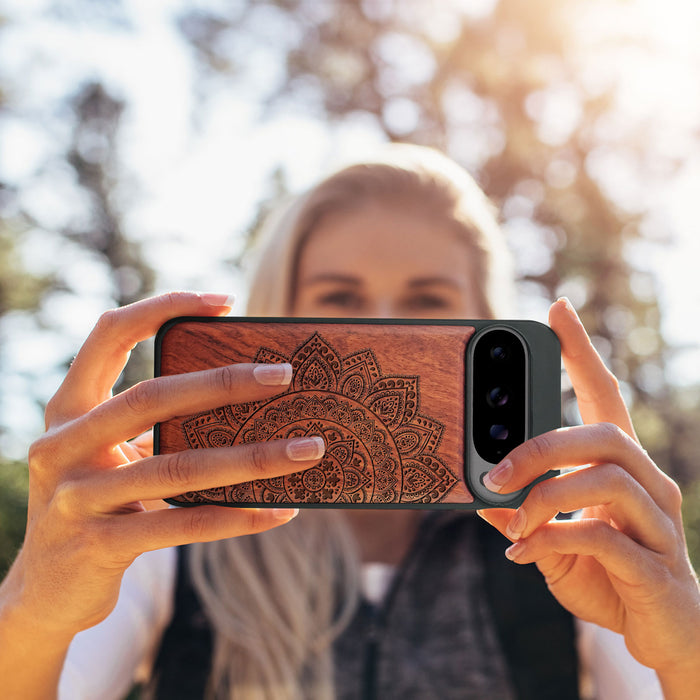 Lace Mandala, Classic Engraved Wood & TPU Case - Artisanal Cover for Google Pixel