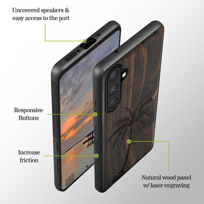 The Palm Tree Silhouette, Classic Engraved Wood & TPU Case - Artisanal Cover for Samsung Galaxy